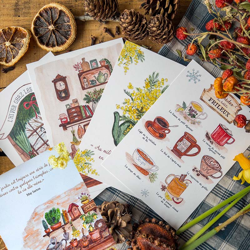 Lot 5 Cartes Hiver Cosy