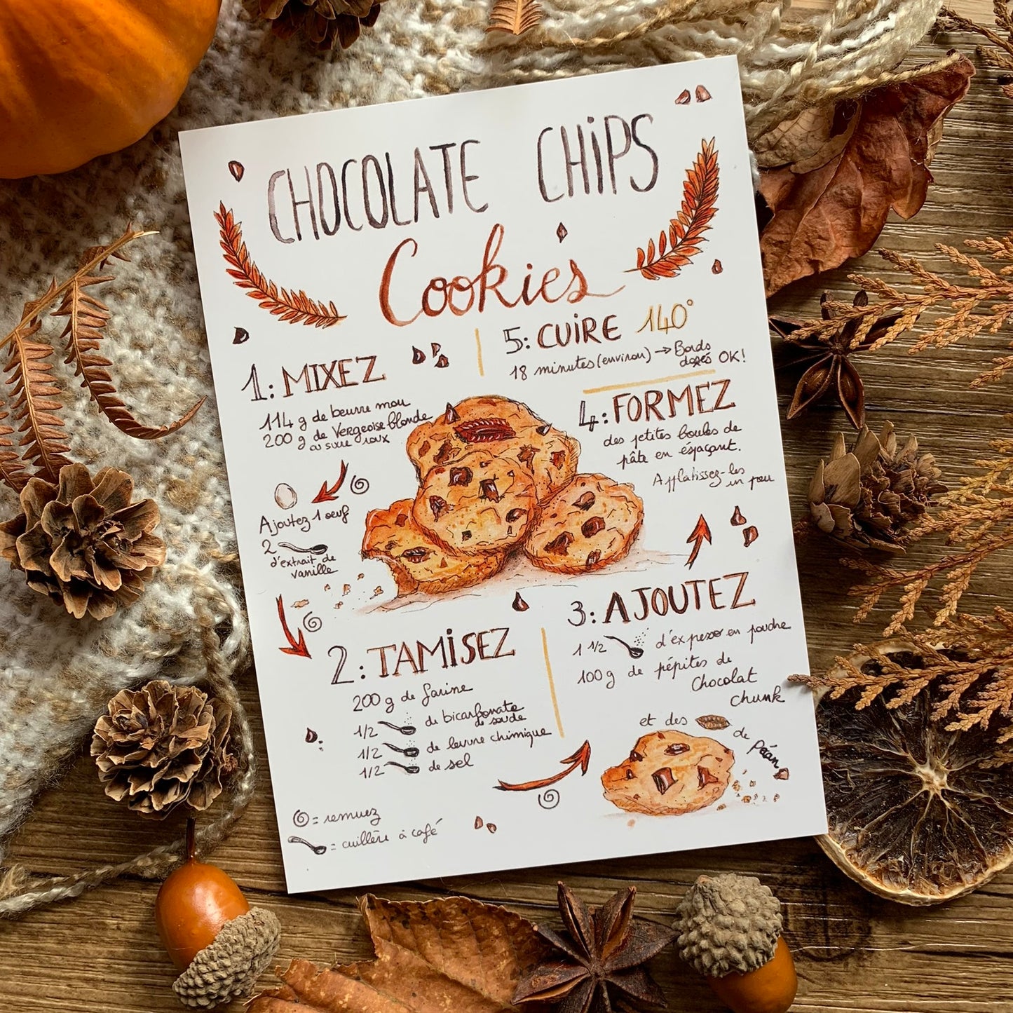 Lot de 3 cartes recettes de l'automne